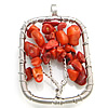 Pendentifs en corail naturel, herbe corail, avec laiton, Arbre de vie, rouge Environ 6mm, Vendu par PC