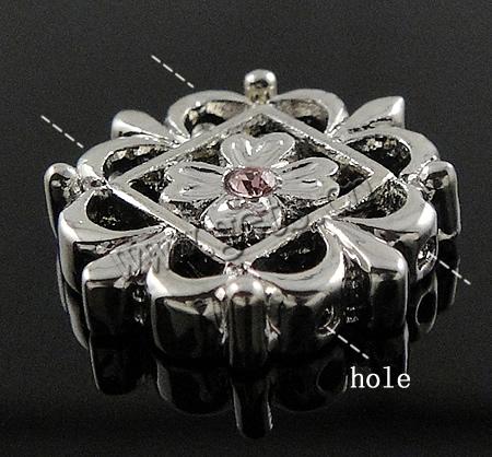 Rhinestone Zinc Alloy Connector, Flower, plated, with rhinestone, more colors for choice, 14x15x3mm, Hole:Approx 1mm, Sold By PC