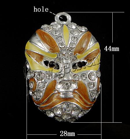 Pendentifs en forme de personnage en alliage de Zinc, Masque, Placage, émail, plus de couleurs à choisir, sans nickel, 28x44x19mm, Trou:Environ 3.5mm, Vendu par PC