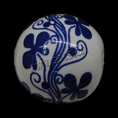 Perla de porcelana azul y blanca, Esférico, diverso tamaño para la opción & con patrón de flores, Blanco, agujero:aproximado 2mm, Vendido por UD