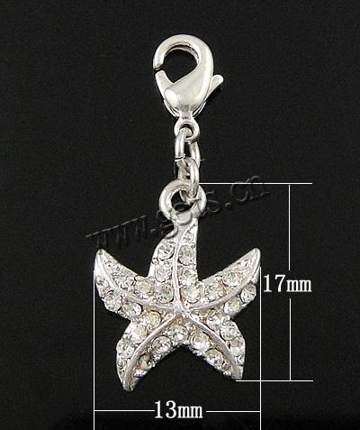 Animal Brass Pendants, Starfish, plated, with rhinestone, more colors for choice, 17x13x3mm, Sold By PC