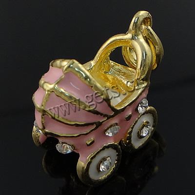 Fahrzeug Zinklegierung Anhänger, Baby Kinderwagen, plattiert, Emaille & mit Strass, keine, 22x18x12mm, Bohrung:ca. 4mm, verkauft von PC