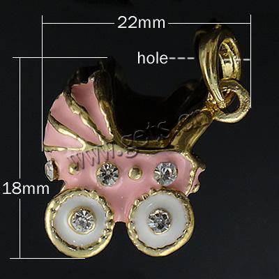 Fahrzeug Zinklegierung Anhänger, Baby Kinderwagen, plattiert, Emaille & mit Strass, keine, 22x18x12mm, Bohrung:ca. 4mm, verkauft von PC