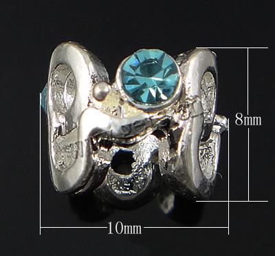 grano Europeo de aleación Zinc con diamante, aleación de zinc, chapado, sin rosca & con diamantes de imitación, más colores para la opción, libre de níquel, plomo & cadmio, 10x8mm, agujero:aproximado 5mm, Vendido por UD