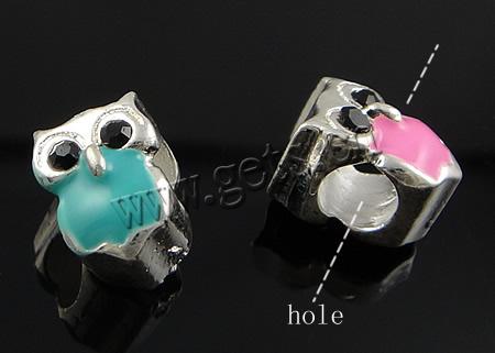 Enamel Zinc Alloy European Beads, Owl, plated, without troll & large hole, more colors for choice, cadmium free, 11x8x10mm, Hole:Approx 5mm, Sold By PC