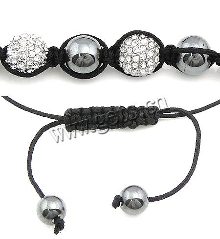 Pulseras de Woven Ball de piedras preciosas, diamantes de imitación, con Cordón de cera & Hematite & aleación de zinc, hecho a mano, más colores para la opción, 8-10mm, longitud:aproximado 7-10 Inch, Vendido por Sarta