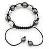 Rhinestone Woven Ball Bracelets, with Wax Cord & Hematite & Zinc Alloy, handmade 8mm, 10mm Inch 