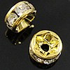 Rondelle Rhinestone Spacer, Brass, rack plating, with rhinestone Grade AA, 4mm 