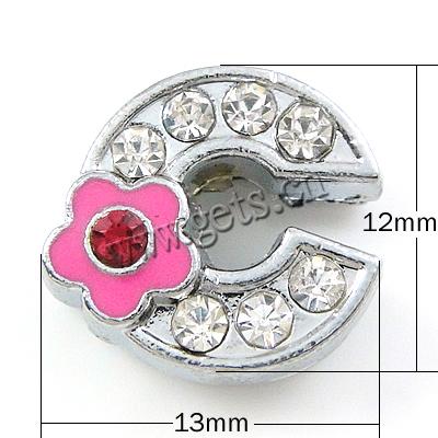 Charme de diapositives en alliage de zinc Lettre, avec émail, Lettre C, Placage, émail & avec strass, plus de couleurs à choisir, 13x12x5mm, Trou:Environ 8x2mm, Vendu par PC