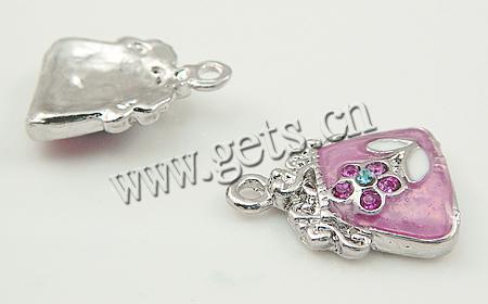 Pendentifs de sac à main en alliage zinc, alliage de zinc, Placage, avec le motif de fleurs & avec les strass de Moyen-Orient & émail, plus de couleurs à choisir, 14x18mm, Trou:Environ 1mm, Vendu par PC