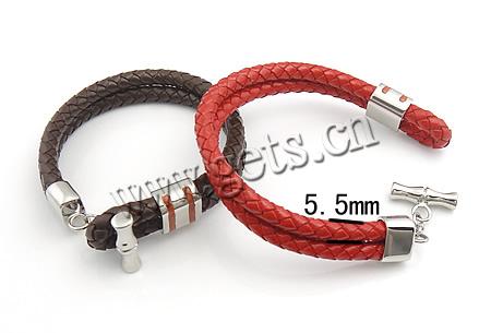 Bracelets de cuir de vachette, cuir de peau de vache, avec Acier inoxydable 316, longueur différente pour le choix, plus de couleurs à choisir, 5.5mm, Vendu par brin