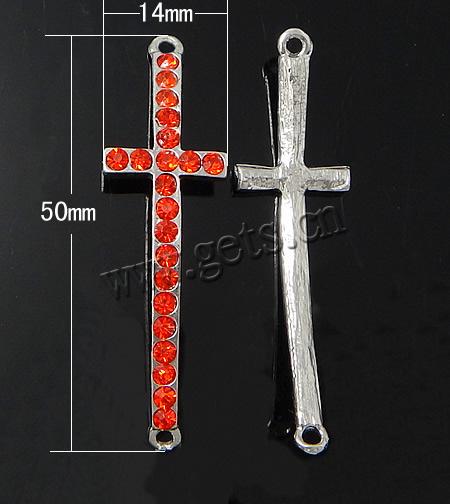 Rheinkiesel Zinklegierung Verbinder, Kreuz, plattiert, mit Strass, keine, 50x14x3mm, Bohrung:ca. 2mm, verkauft von PC