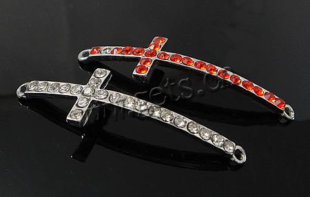 Rheinkiesel Zinklegierung Verbinder, Kreuz, plattiert, mit Strass, keine, 50x14x3mm, Bohrung:ca. 2mm, verkauft von PC