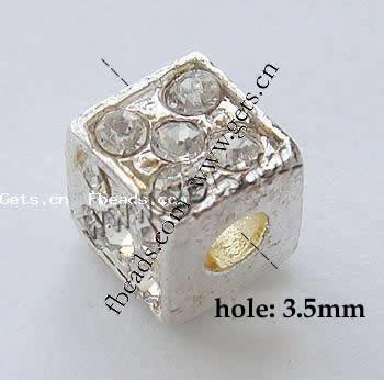 Strass Zink Legierung Europa Perlen, Zinklegierung, Würfel, plattiert, ohne troll & mit Strass, keine, frei von Nickel, Blei & Kadmium, 8x8x8mm, Bohrung:ca. 3.5mm, verkauft von PC