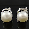 Freshwater Pearl Stud Earring, brass post pin, Flower, with rhinestone 12- 