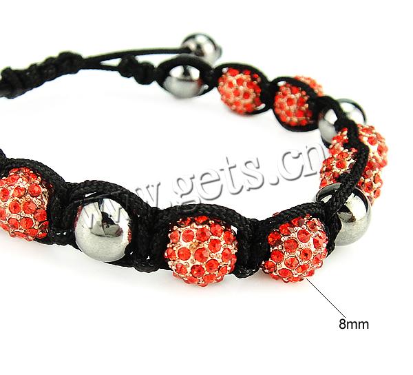 Rhinestone Woven Ball Bracelets, with Wax Cord & Resin Rhinestone & Copper Coated Plastic, South Korea Imported, more colors for choice, 8mm, Length:7 , Sold By Strand