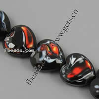 Abalorios de Cristal Millefiori , Cristal de Millefiori, Corazón, hecho a mano facetas, Negro, 16x16x7mm, longitud:10.8 Inch, 18PCs/Sarta, Vendido por Sarta