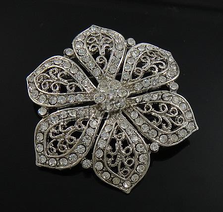 Rhinestone Zinc Alloy Brooch, Flower, plated, with rhinestone, more colors for choice, nickel, lead & cadmium free, 57x57mm, Sold By PC