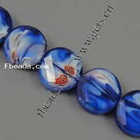 Abalorios de Cristal Millefiori , Cristal de Millefiori, Redondo aplanado, hecho a mano facetas, azul, 14x7mm, longitud:13.5 Inch, 25PCs/Sarta, Vendido por Sarta