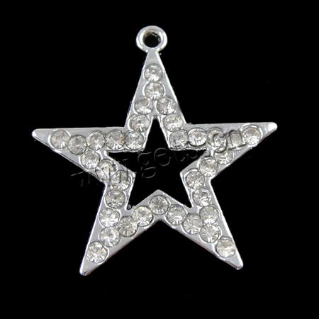 Zinc Alloy Star Pendant, plated, with rhinestone, more colors for choice, 28x31x3mm, Hole:Approx 2mm, Sold By PC