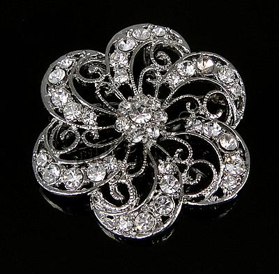 Rhinestone Zinc Alloy Brooch, Flower, plated, with rhinestone, more colors for choice, nickel, lead & cadmium free, 50x50x8.5mm, Hole:Approx 5mm, Sold By PC