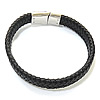 Pulsera de cuero , Cuero de vaca, acero inoxidable cierre magnético, Negro, 12mm, longitud:9 Inch, Vendido por Sarta