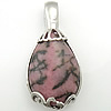 Pendentif Rhodonite, avec laiton, larme, Placage de couleur argentée Environ Approx 6mm, Vendu par PC