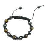 Edelstein Woven Ball Armbänder, Tigerauge, mit Gewachste Hanfschnur & Hämatit, 10mm, Länge:7.5 ZollInch, verkauft von Strang