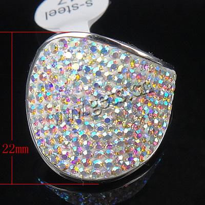 Anneau de diamant d'alliage de zinc sans nickel, avec les strass tchèques, 22mm, Trou:Environ 17mm, Taille:7, Vendu par PC