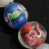 Handgefertigte Lampwork Perlen, rund, handgemacht, mit Blumenmuster, 11-13mm, Bohrung:ca. 2mm, Länge:14 ZollInch, 30PCs/Strang, verkauft von Strang