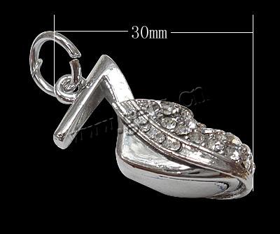 Zinklegierung Schuhe Anhänger, mit Strass, plattiert, keine, 30x10.5x11mm, Bohrung:ca. 7mm, verkauft von PC