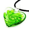 Collier en Murano bijoux, chalumeau, avec Ciré de coton, coeur, fait à la main, fleur intérieure, vert pouce, Vendu par brin