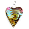 Lampwork Pendants, Heart, handmade, with flower pattern & gold sand Approx 6mm 