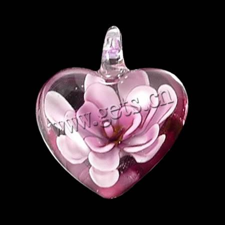 Pendentifs Murano fleur intérieur, chalumeau, coeur, fleur intérieure, rose Environ 6mm, Vendu par PC