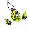 Lampwork Jewelry Sets, earring & necklace, with rubber cord, brass lobster clasp, brass earring hook, Teardrop Inch 