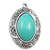 Pendentifs en alliage de Zinc turquoise, avec turquoise, ovale, Placage, strie, plus de couleurs à choisir, protéger l'environnement, sans nickel, plomb et cadmium Environ 2mm, Vendu par PC