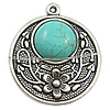 Pendentifs en alliage de Zinc turquoise, avec turquoise, pièce de monnaie, Placage, strie, plus de couleurs à choisir, protéger l'environnement, sans nickel, plomb et cadmium Environ 1.5mm, Vendu par PC