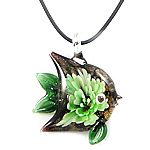 Lampwork Jewelry Necklace, with rubber cord, Fish, gold sand & inner flower Inch 