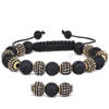 agate noire bracelet de Woven Ball, avec Cordon de cire & alliage de zinc, 8-10mm Environ 6.5 pouce, Vendu par brin