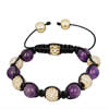 Gemstone Woven Ball Bracelets, Amethyst, with Rhinestone Clay Pave Bead & Brass & Zinc Alloy, February Birthstone, 8-10mm Approx 6.5 Inch 