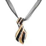 Lampwork Jewelry Necklace, with Wax Cord & Ribbon, Leaf, gold sand .5 Inch 