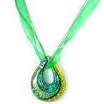 Collar de la joyería de cristal de Murano, con Cinta, Gota, arena dorada, más colores para la opción, 40x53x13mm, longitud:16.5 Inch, Vendido por Sarta