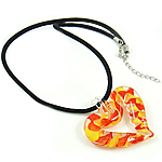 Collar de la joyería de cristal de Murano, con cordón de lana, Corazón, más colores para la opción, 54x45x9mm, longitud:17 Inch, Vendido por Sarta