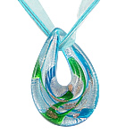 Collar de la joyería de cristal de Murano, con Cinta, Gota, arena dorada & lámina de plata, más colores para la opción, 49x55x11mm, longitud:16.5 Inch, Vendido por Sarta