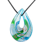 Collar de la joyería de cristal de Murano, con cordón de goma, Gota, arena dorada y lámina de plata, más colores para la opción, 49x55x11mm, longitud:17 Inch, Vendido por Sarta