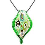 Collar de la joyería de cristal de Murano, con cordón de goma, Hoja, con piezas de millefiori & arena dorada y lámina de plata, más colores para la opción, 43x72x7mm, longitud:17 Inch, Vendido por Sarta