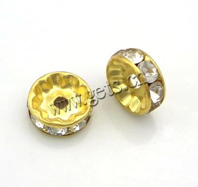 Rondelle Rhinestone Spacer, Brass, plated, with rhinestone, more colors for choice, 10mm, Hole:Approx 2mm, 100PCs/Bag, Sold By Bag