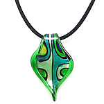 Collar de la joyería de cristal de Murano, con cordón de lana, Trenzado, lámina de plata, más colores para la opción, 40x62x6mm, longitud:17 Inch, Vendido por Sarta