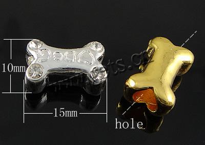 Strass Zink Legierung Europa Perlen, Zinklegierung, Knochen, plattiert, ohne troll & mit Strass, keine, frei von Kadmium, 10x15mm, Bohrung:ca. 5mm, verkauft von PC