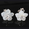 White Shell Earrings, 925 Sterling Silver, with White Shell, Flower, with cubic zirconia, white 